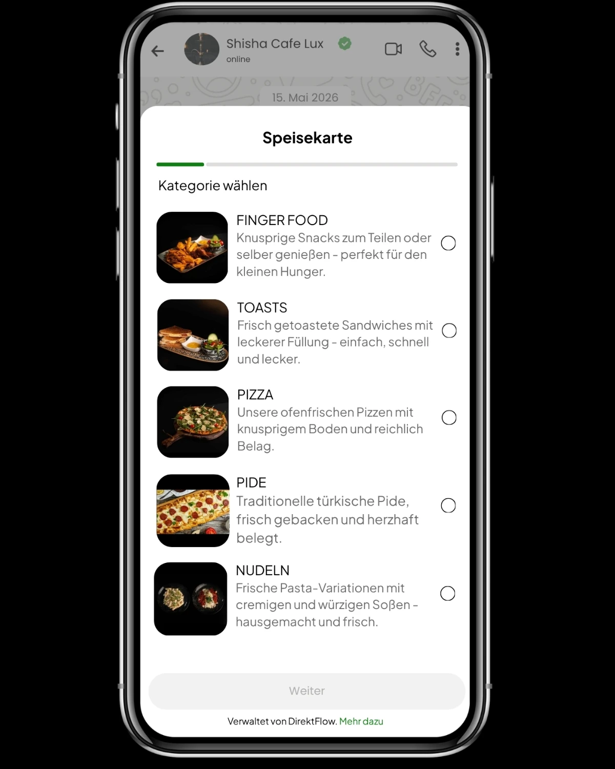 WhatsApp Speisekarte mit Katalogansicht