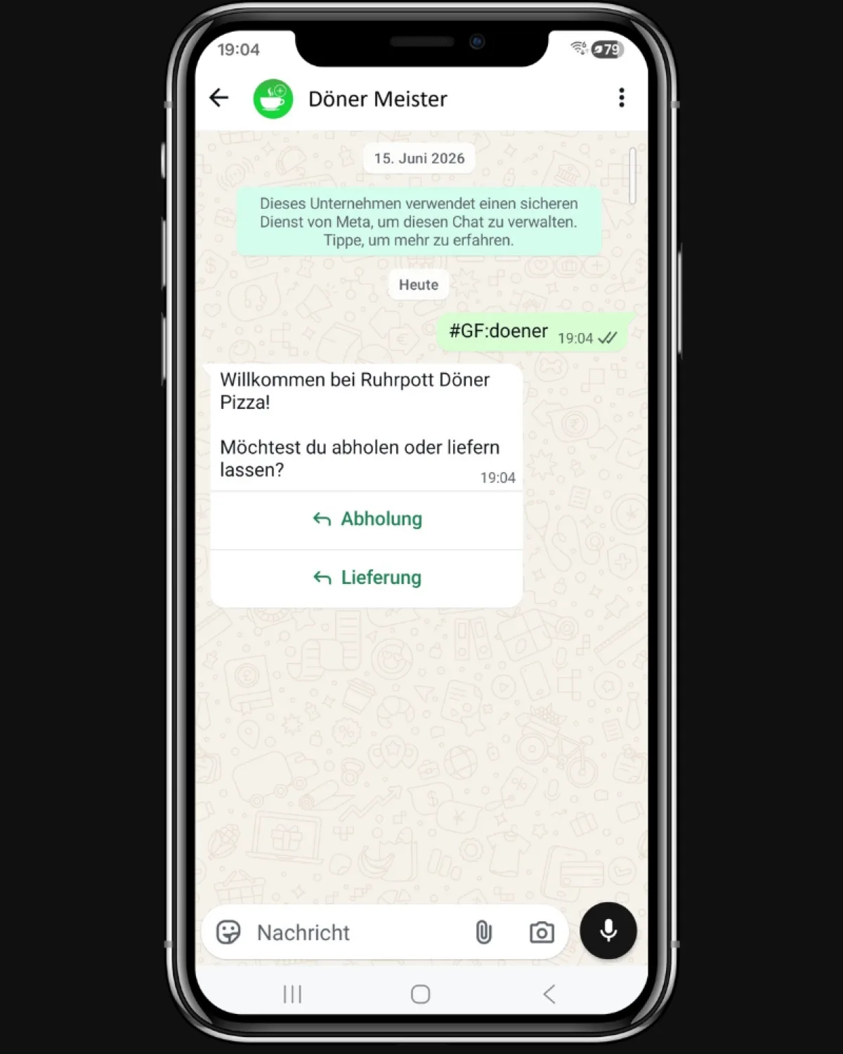 WhatsApp: Abholung oder Lieferung wählen