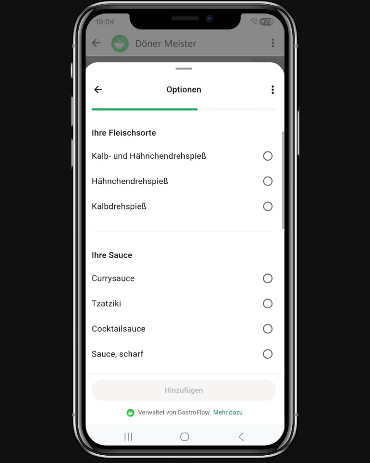 WhatsApp: Toppings und Optionen wählen
