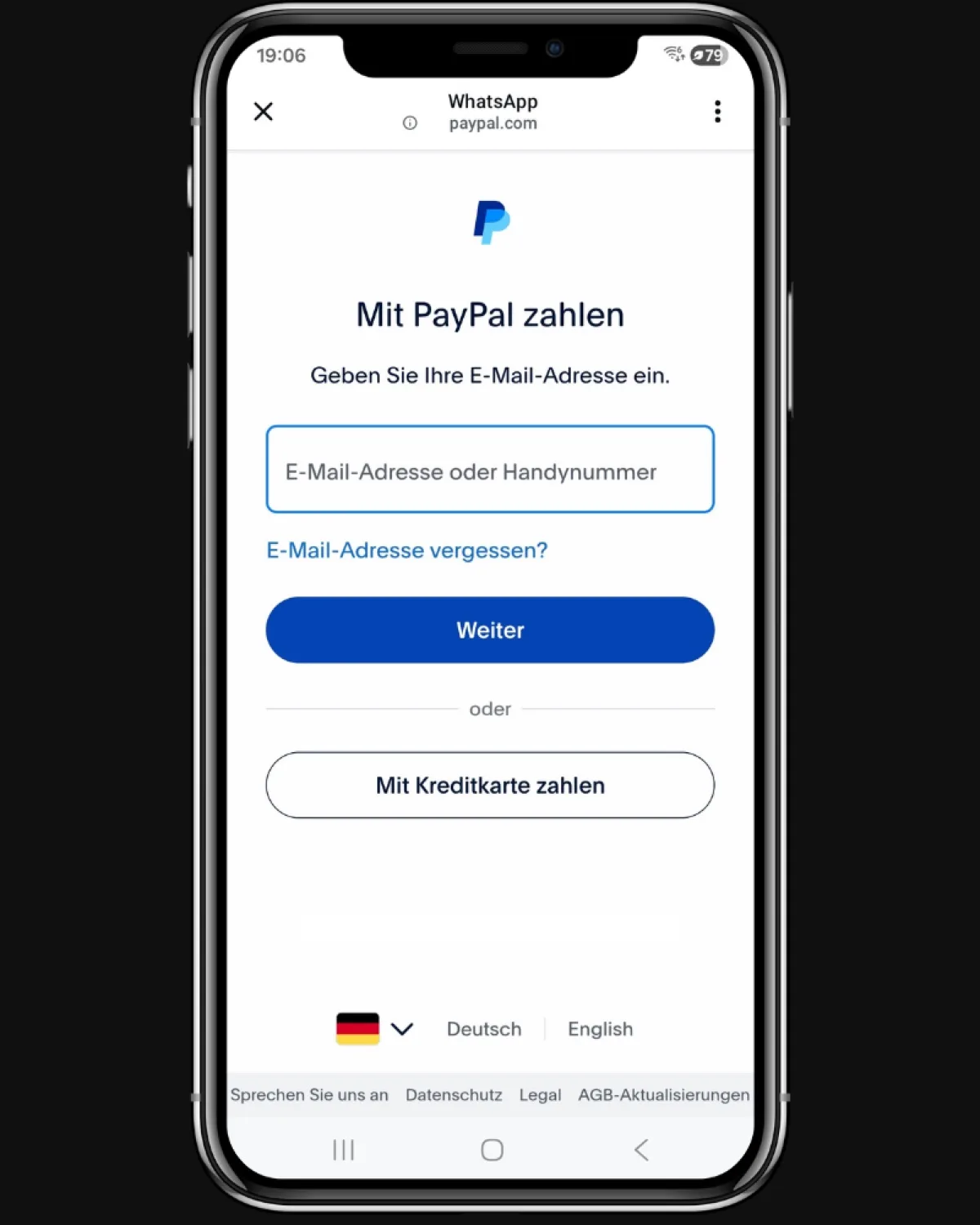 PayPal-Zahlung über WhatsApp