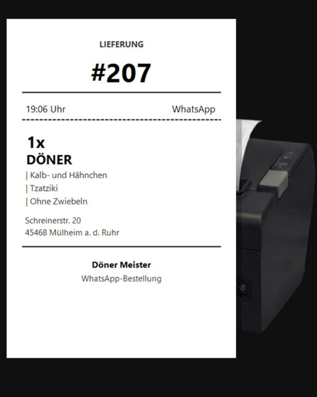 Küchenbon: Lieferung Döner Meister, WhatsApp-Bestellung