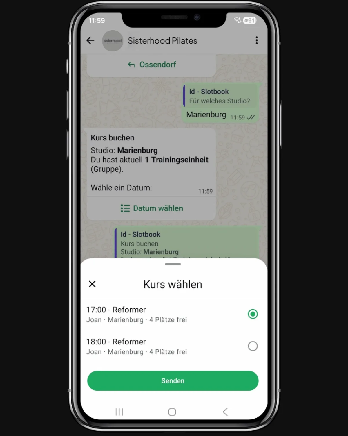 WhatsApp: Kurs und Termin reservieren